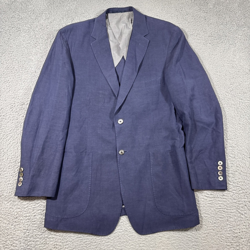 Crittenden Blazer 44L SOFT Structured Silk Linen Blue Patch Pocket 1/4 Lined ***